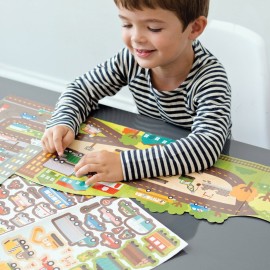 Petit Collage Giant Fold Out Activity Book Roads & Rails, Over 100 Reusable Stickers Ages 3+