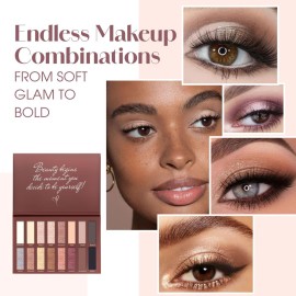 Lamora Eyeshadow Palette Makeup - Eye Makeup Palette with 16 Highly Pigmented Matte & Shimmer Shades - Vegan & Blendable