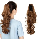 FUT Womens Claw Ponytail Clip in Hair Extensions 18 Long Curly Hairpiece Light Brown Wavy
