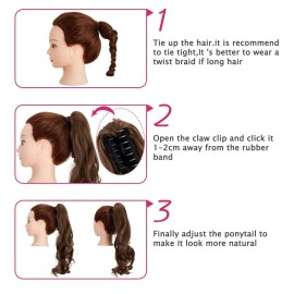 FUT Womens Claw Ponytail Clip in Hair Extensions 18 Long Curly Hairpiece Light Brown Wavy