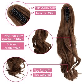 FUT Womens Claw Ponytail Clip in Hair Extensions 18 Long Curly Hairpiece Light Brown Wavy