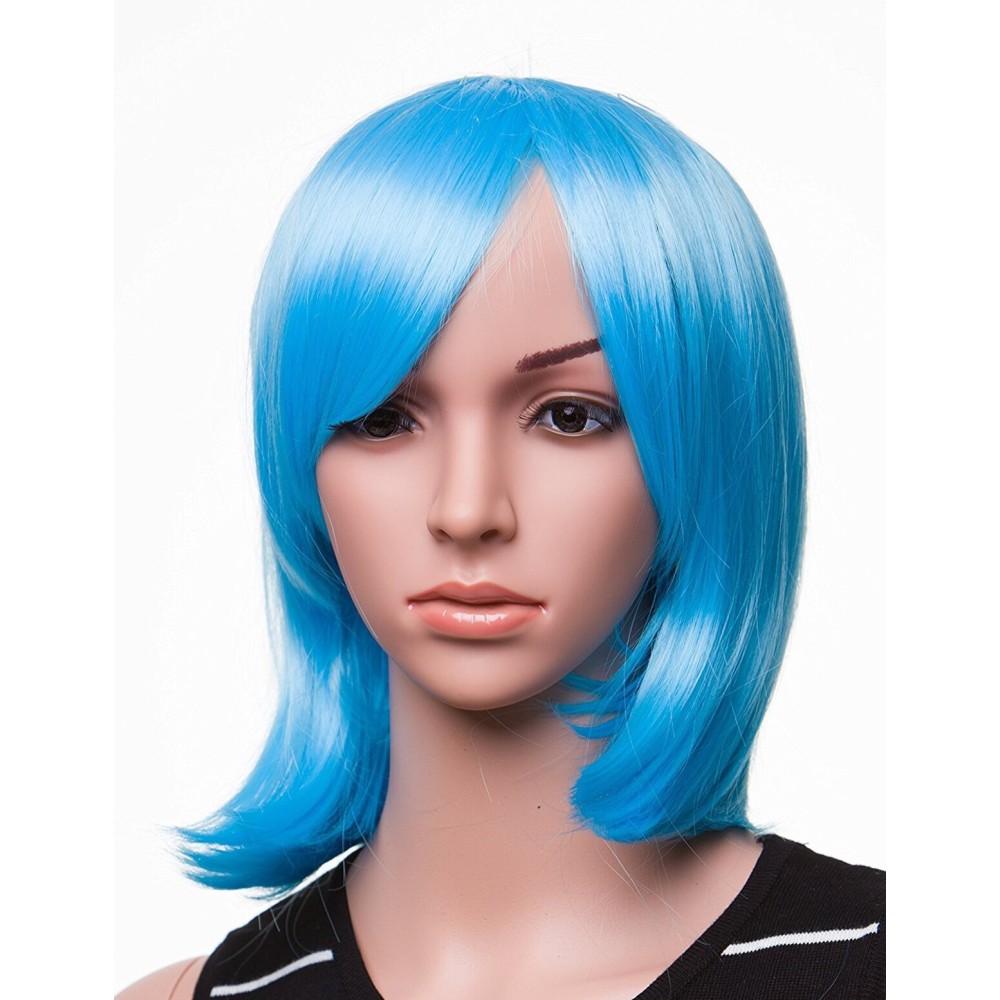 SWACC 11 Women Short Straight Synthetic Bob Wig Candy color Cosplay Wig Anime Costume hairpiece for Party with Wig Cap (Sky Blue-03)