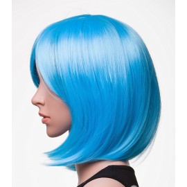 SWACC 11 Women Short Straight Synthetic Bob Wig Candy color Cosplay Wig Anime Costume hairpiece for Party with Wig Cap (Sky Blue-03)