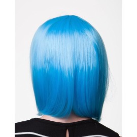 SWACC 11 Women Short Straight Synthetic Bob Wig Candy color Cosplay Wig Anime Costume hairpiece for Party with Wig Cap (Sky Blue-03)