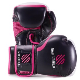 Sanabul Essential Gel Boxing Gloves for Men & Women, Kickboxing MMA, Muay Thai Gloves and Heavy Bag Training Punching & Sparring, Black/Pink 8 oz