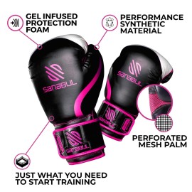 Sanabul Essential Gel Boxing Gloves for Men & Women, Kickboxing MMA, Muay Thai Gloves and Heavy Bag Training Punching & Sparring, Black/Pink 8 oz Sanabul Essential Gel Boxing Gloves for Men & Women, Kickboxing MMA, Muay Thai Gloves and Heavy Bag Training Punching & Sparring, Black/Pink 8 oz