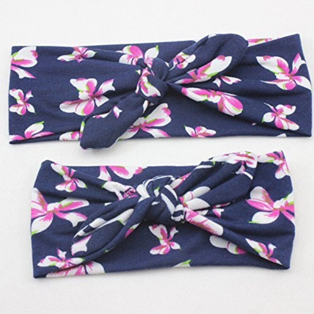 AKOAK 2 Pcs/set Mom And Kids Elastic Cloth Bowknot Headband Boho Turban Headband Top Knotted Rabbit Ears Elastic Bowknot Matching Headband (purple)