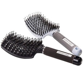 Boar Bristle Hair Brush set - Curved and Vented for Wet and Dry Detangling Hair Brush for Women Long, Thick, Thin, Curly & Tangled Hair Vent Brush - Stocking Stuffers Gift kit