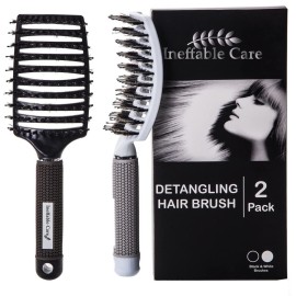 Boar Bristle Hair Brush set - Curved and Vented for Wet and Dry Detangling Hair Brush for Women Long, Thick, Thin, Curly & Tangled Hair Vent Brush - Stocking Stuffers Gift kit