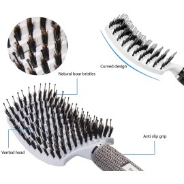 Boar Bristle Hair Brush set - Curved and Vented for Wet and Dry Detangling Hair Brush for Women Long, Thick, Thin, Curly & Tangled Hair Vent Brush - Stocking Stuffers Gift kit