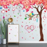 Giant Huge Pink Cherry Tree Wall Decals Cute Cartoon Removable Large Tree Lovely Heart Shape Wall Sticker Peel Stick for Kids Girls Bedroom Livingroom TV Background
