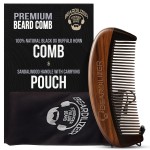 Beardilizer Premium Beard Comb for Men - 100% Natural Black Ox Buffalo Horn & Sandalwood Handle with Carrying Pouch, Professional Anti-Static Fine and Coarse Teeth