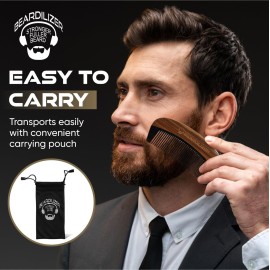 Beardilizer Premium Beard Comb for Men - 100% Natural Black Ox Buffalo Horn & Sandalwood Handle with Carrying Pouch, Professional Anti-Static Fine and Coarse Teeth