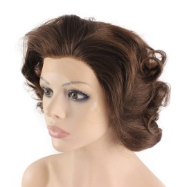 Mxangel Heat Resistant Synthetic Lace Front Natural Short Curly Wig Brown