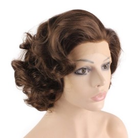 Mxangel Heat Resistant Synthetic Lace Front Natural Short Curly Wig Brown