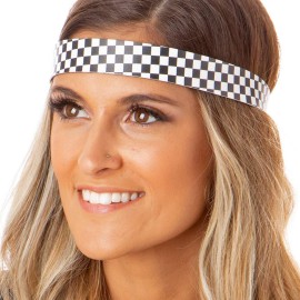 Hipsy Women\'s Adjustable NO SLIP Checkerboard Wide Fashion Headband (Wide Black & White)
