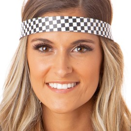 Hipsy Women\'s Adjustable NO SLIP Checkerboard Wide Fashion Headband (Wide Black & White)