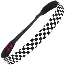 Hipsy Women\'s Adjustable NO SLIP Checkerboard Wide Fashion Headband (Wide Black & White)