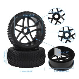 4PCS RC Car Tires RC 1/8 Off-Road Car Buggy Rubber Tyre Tires & Wheel Rim 17mm Hex Wheels and Tires Black Have Foam Inserts