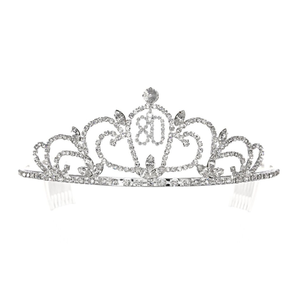 SAMKY Rhinestone Crystal Birthday Tiara Crown 15/16/18/21/30/40/50/60/70/80th - 80th T1193