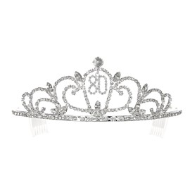 SAMKY Rhinestone Crystal Birthday Tiara Crown 15/16/18/21/30/40/50/60/70/80th - 80th T1193