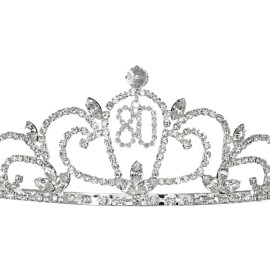 SAMKY Rhinestone Crystal Birthday Tiara Crown 15/16/18/21/30/40/50/60/70/80th - 80th T1193