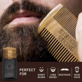 Striking Viking Sandalwood Beard and Mustache Comb Set - Pocket-Sized Wooden Comb with Fine and Coarse Teeth, Case Included - Perfect for Balms and Oils