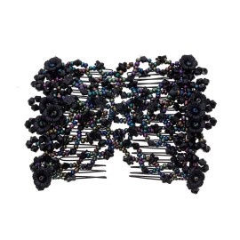 Lovef Flower Multifunction Easy Magic Hair Comb Stretchy Beaded Hair Comb in Small Beads Hairpin Plate Hair (Black1)