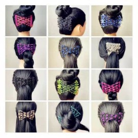 Lovef Flower Multifunction Easy Magic Hair Comb Stretchy Beaded Hair Comb in Small Beads Hairpin Plate Hair (Black1)