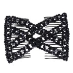 Lovef Easy Magic Hair Beauty Decoration Comb Pearl Stretchy Beaded Hairpin Bow Double Combs Lady in Assorted Color (Black)