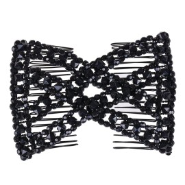 Lovef Easy Magic Hair Beauty Decoration Comb Pearl Stretchy Beaded Hairpin Bow Double Combs Lady in Assorted Color (Black)