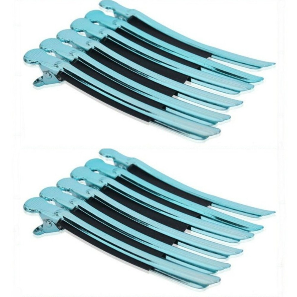 AKOAK 12 Pcs/Pack Professional Hairdressing Salon Hair Styling Stainless Steel Hairdressing Duck Bill Alligator Clips Fashion Styling ToolsBlue