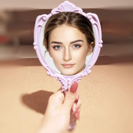 Embossed Butterfly Handheld Mirror with Folding Handle, Princess Style Girls Mirror with Handle, Purple