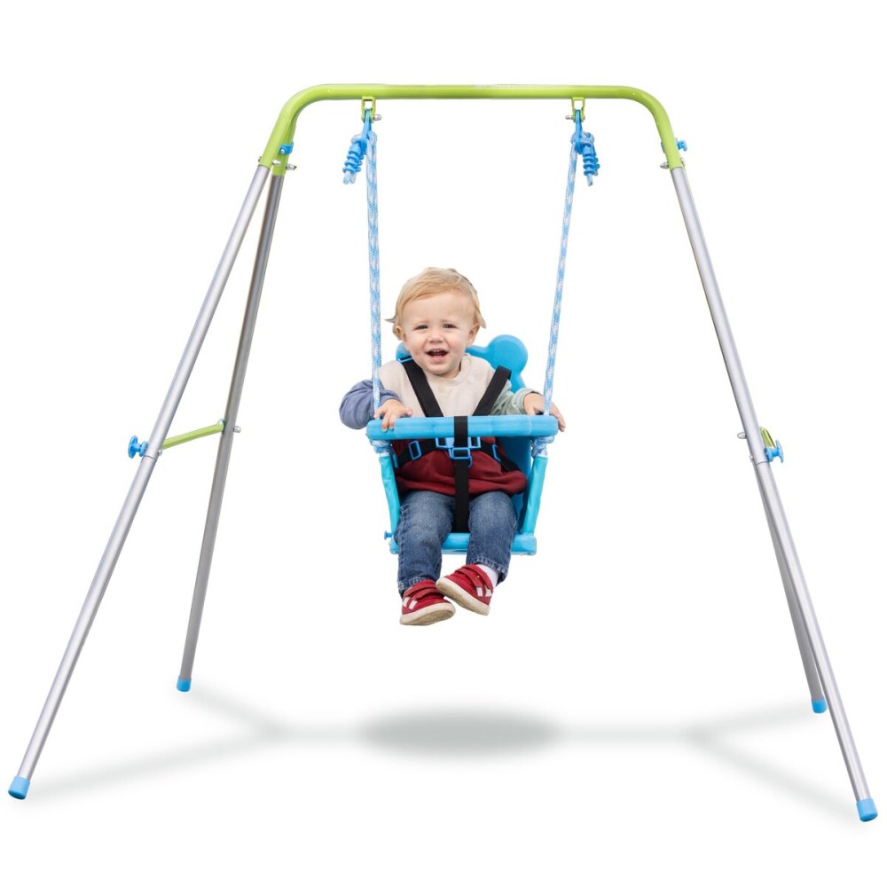 Sportspower My 1st Toddler Swing - Heavy-Duty Baby Indoor/Outdoor Swing Set with Safety Harness, Blue, 52L x 55W x 47H