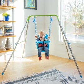Sportspower My 1st Toddler Swing - Heavy-Duty Baby Indoor/Outdoor Swing Set with Safety Harness, Blue, 52L x 55W x 47H