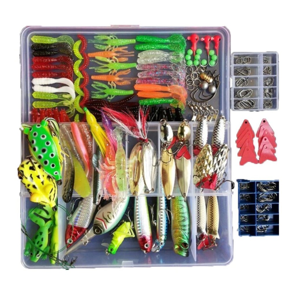 PWWDADA 275pcs Fishing Lure Set Including Frog Lures Soft Fishing Lure Hard Metal Lure VIB Rattle Crank Popper Minnow Pencil Metal Jig Hook for Trout Bass Salmon with 1 Tackle Box