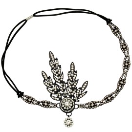 BABEYOND Art Deco 1920\'s Flapper Great Gatsby Inspired Leaf Medallion Pearl Headpiece Headband Black