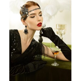 BABEYOND Art Deco 1920\'s Flapper Great Gatsby Inspired Leaf Medallion Pearl Headpiece Headband Black BABEYOND Art Deco 1920\'s Flapper Great Gatsby Inspired Leaf Medallion Pearl Headpiece Headband Black