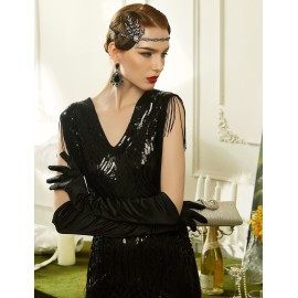 BABEYOND Art Deco 1920\'s Flapper Great Gatsby Inspired Leaf Medallion Pearl Headpiece Headband Black BABEYOND Art Deco 1920\'s Flapper Great Gatsby Inspired Leaf Medallion Pearl Headpiece Headband Black