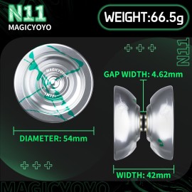 MAGICYOYO N11 Professional Unresponsive Yoyo N11 Dual Purpose Alloy Trick YoYo Ball with Bag, Glove, 12 Yoyo Strings and Responsive Bearing Kit -Silver Green