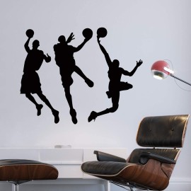 Amaonm 31.5 x 53.1 Removable DIY Vinyl Three Basketball Players Slam Dunk Silhouette Wall Decals Spoting Basketball Duck Layup Sporter Wall Sticker for Kids Room Boys Bedroom Classroom