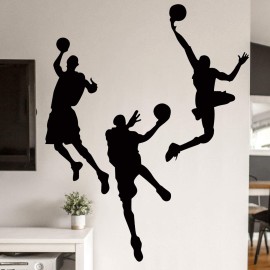 Amaonm 31.5 x 53.1 Removable DIY Vinyl Three Basketball Players Slam Dunk Silhouette Wall Decals Spoting Basketball Duck Layup Sporter Wall Sticker for Kids Room Boys Bedroom Classroom