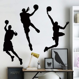 Amaonm 31.5 x 53.1 Removable DIY Vinyl Three Basketball Players Slam Dunk Silhouette Wall Decals Spoting Basketball Duck Layup Sporter Wall Sticker for Kids Room Boys Bedroom Classroom