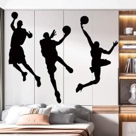 Amaonm 31.5 x 53.1 Removable DIY Vinyl Three Basketball Players Slam Dunk Silhouette Wall Decals Spoting Basketball Duck Layup Sporter Wall Sticker for Kids Room Boys Bedroom Classroom