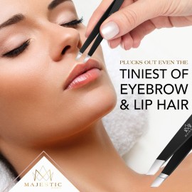 Majestic Bombay Slant Tweezers for Women and Men - Splinter Ticks, Facial, Eyebrows and Ingrown Hair Removal-Sharp, Needle Nose, Surgical Tweezers Precision best tweezers for chin hair and Plucking