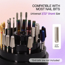 PANA Round Cake Tier Nail Drill Bit Holder Display Organizer Case - Dustproof Carbide Bit Storage Container Box For Manicure Tools Nail Salon - 48 Holes Silver (Drill Bits Not Included)