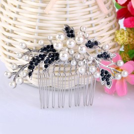 EVER FAITH Wedding Hair Accessories Austrian Crystal Simulated Pearl Floral Leaf Branch Bridal Side Comb Blue for Bride Silver-Tone EVER FAITH Wedding Hair Accessories Austrian Crystal Simulated Pearl Floral Leaf Branch Bridal Side Comb Blue for Bride Silver-Tone