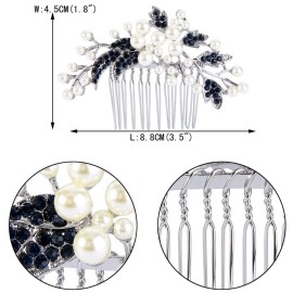 EVER FAITH Wedding Hair Accessories Austrian Crystal Simulated Pearl Floral Leaf Branch Bridal Side Comb Blue for Bride Silver-Tone EVER FAITH Wedding Hair Accessories Austrian Crystal Simulated Pearl Floral Leaf Branch Bridal Side Comb Blue for Bride Silver-Tone