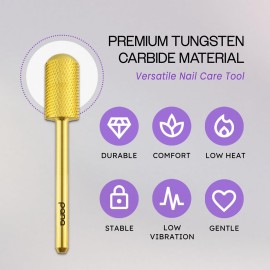 PANA 3/32 Large Smooth Round Top Safety Carbide Nail Drill Bit for Gel Polish & Acrylic Removal Nail Salon Manicure Pedicure Electric File Tools (Large Barrel - Gold, Fine)
