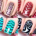 Whats Up Nails - Nail Vinyl Stencils Variety Pack 4pcs (Greek, Herringbone, Marbled Zig Zag, Hypnose) for Nail Art Design